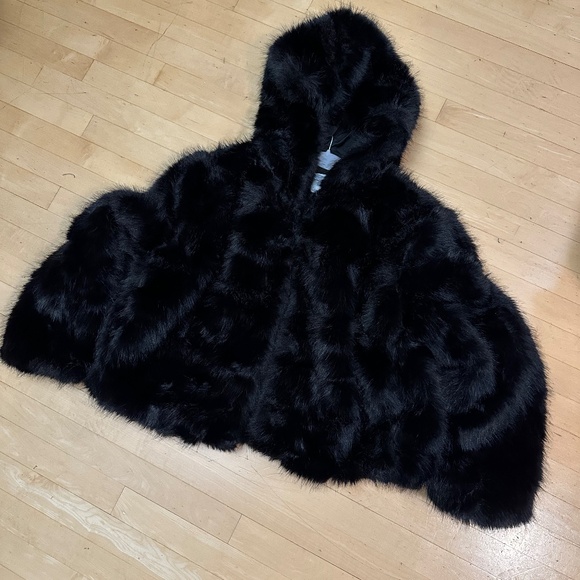 H & M Black Faux Fur hooded jacket, XL GP1492 - Picture 4 of 6